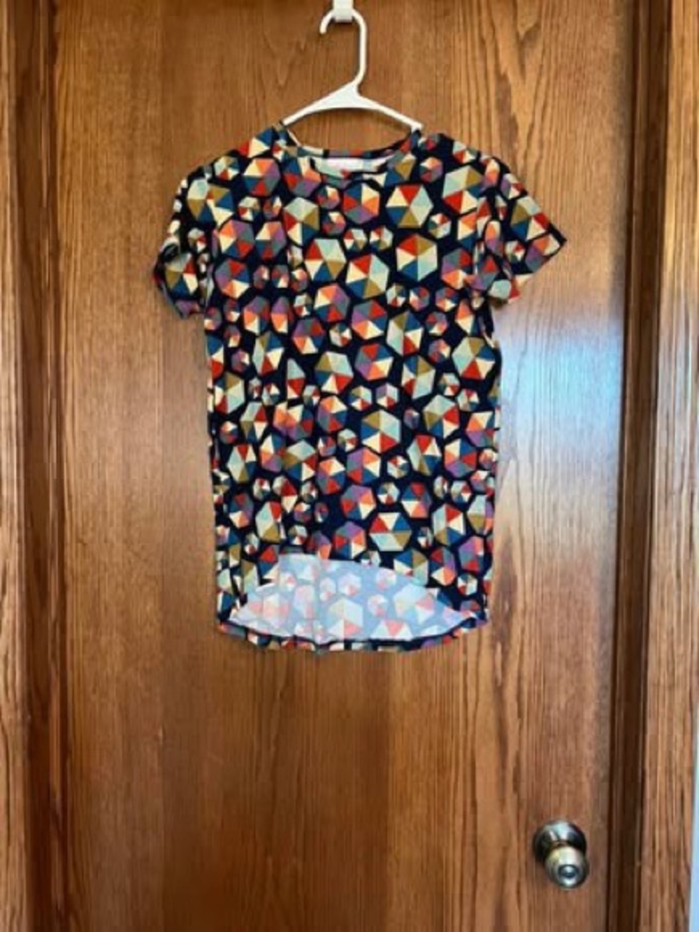Geometric Print Short Sleeve Women's Top in Multi-Color
